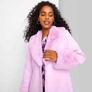 Faux Fur Lavender Long Button Coat Wild Fable